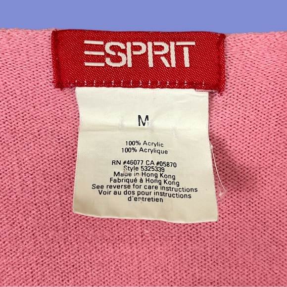 Vintage 90s Pink Esprit Cardigan | Soft Cropped Acrylic Knit Sweater | S… - Picture 2 of 6